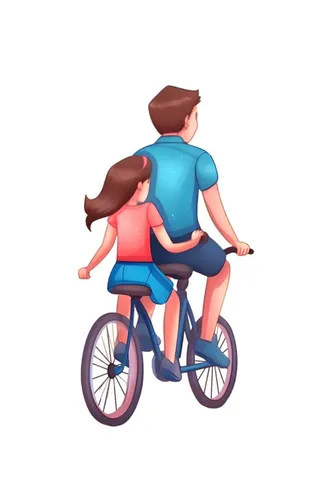 父亲骑自行车载着孩子免抠
