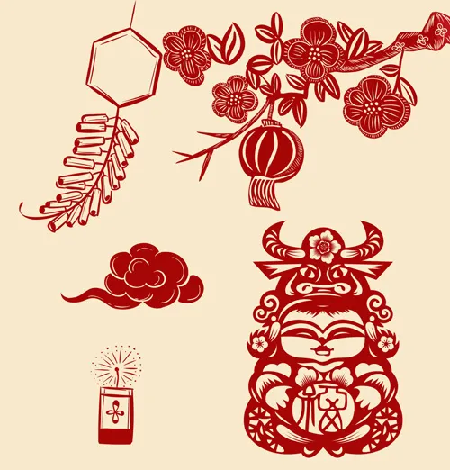 春节剪纸元素 剪纸风元素psd模版下载