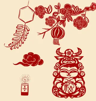 春节剪纸元素 剪纸风元素