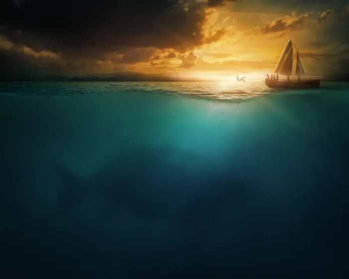黄昏中的海洋和帆船高清图片船图片
