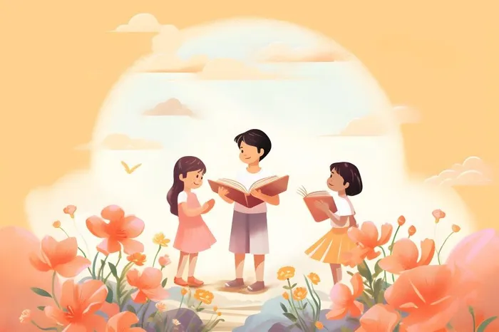 唯美可爱学生书籍插画背景(3600x2400)