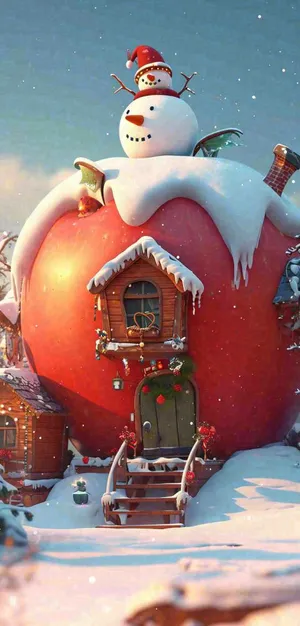 冬天创意苹果雪屋圣诞节，大雪小雪冬至立冬