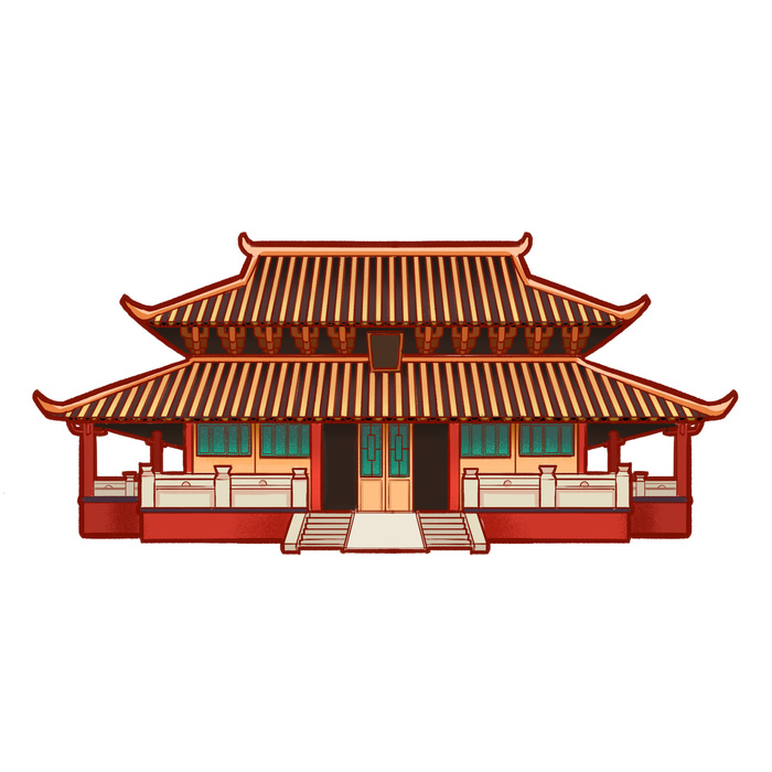 复古中国风国潮古建筑插画手绘高楼古塔PSD素材亭子png免抠图psd模版下载