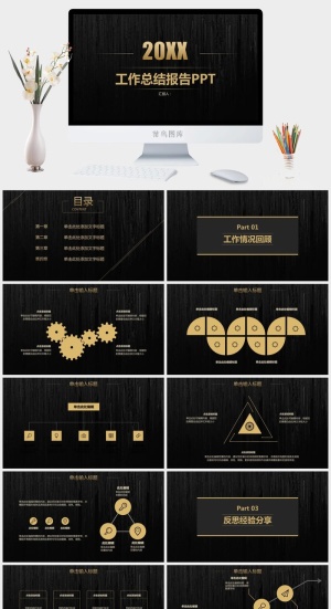 高端大气黑金ppt模板动态简约商务汇报工作总结计划商业项目模版预览图