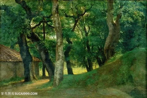 别墅的森林油画风景画 别墅的森林油画风景画
