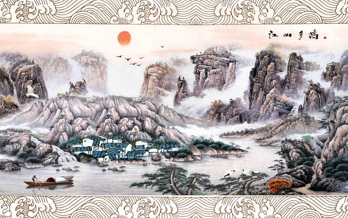 新中式山水背景墙psd模版下载