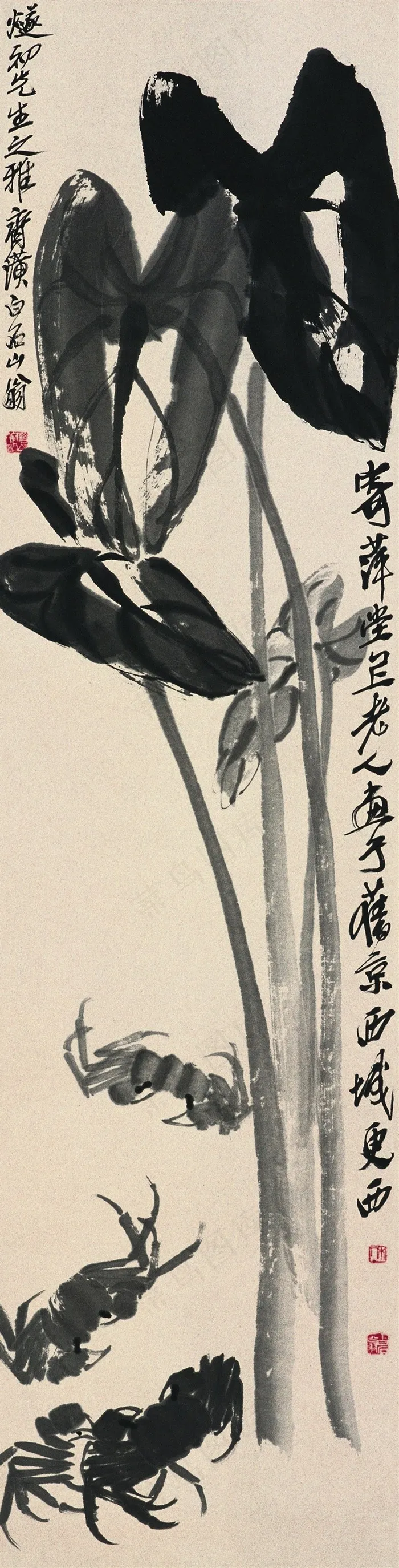齐白石虫草水墨国画图片