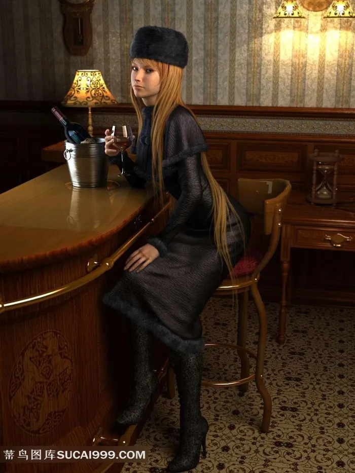 坐在吧台前拿酒杯的女人