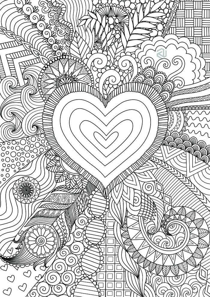 卡通心形黑白手绘线描线稿