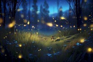 夜晚萤火虫草丛背景