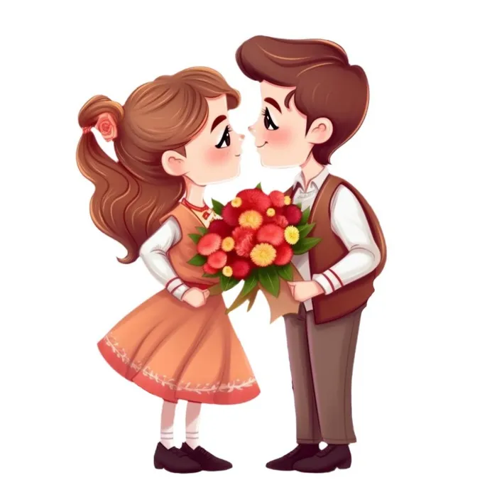 520情人节情侣亲吻送花免抠(1024x1024)