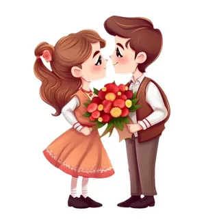 520情人节情侣亲吻送花免抠