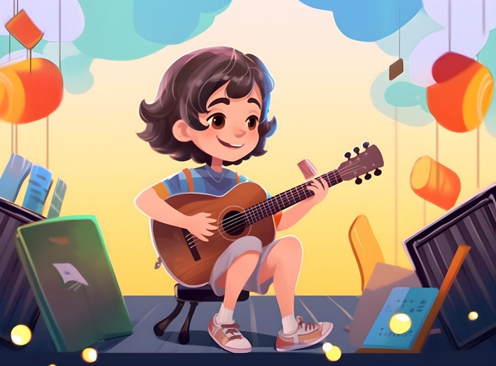 夏日音乐会孩子吉他背景