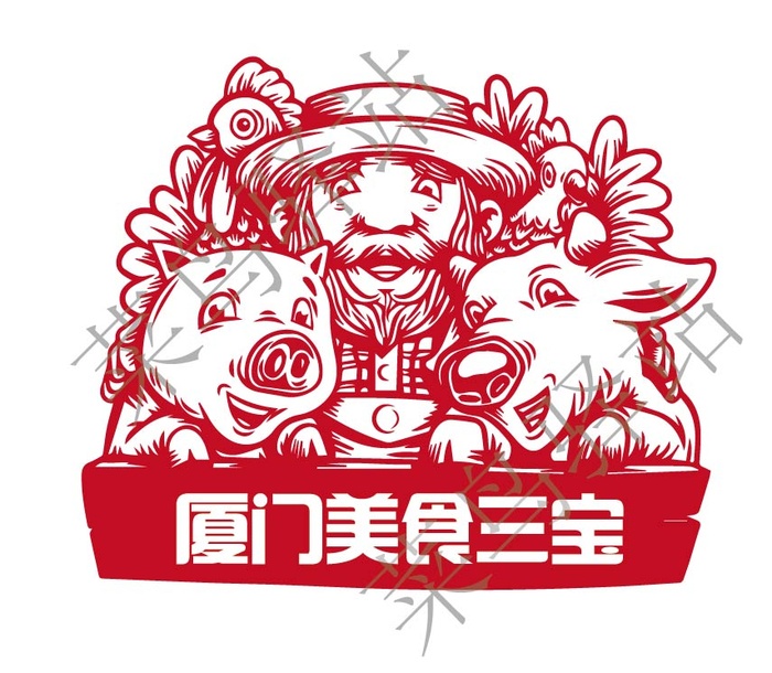 厦门美食三宝矢量图-猪，牛，鸟ai矢量模版下载