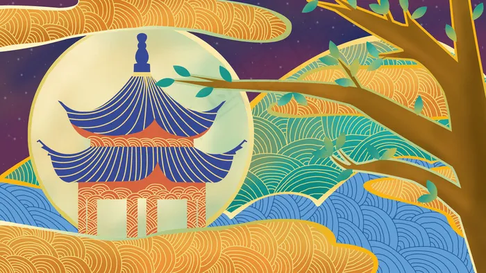 古风建筑插画psd模版下载