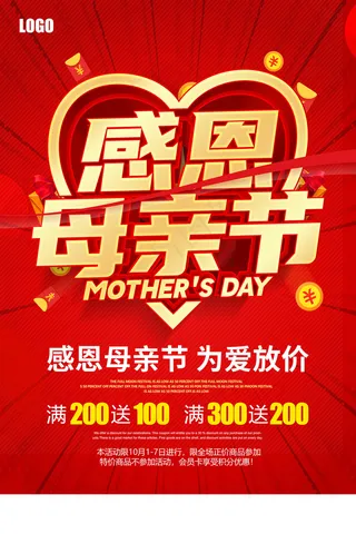 手绘卡通温馨母亲节感恩海报