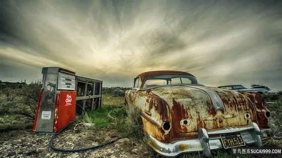 废弃的汽车颓废背景图片