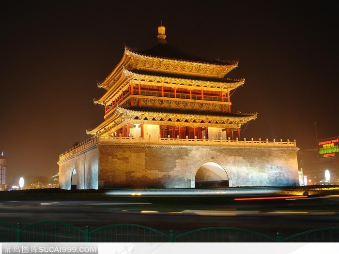 陕西西安钟楼夜景图片
