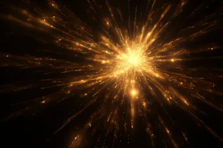 金色发光在黑色背景上爆炸明亮的闪光四射背景