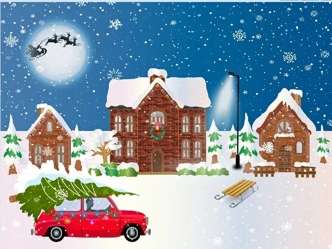 圣诞节雪花风景装饰背景墙