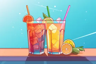 夏日冰饮水果果汁汽水卡通插画