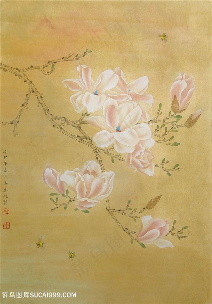 中式玉兰花装饰画