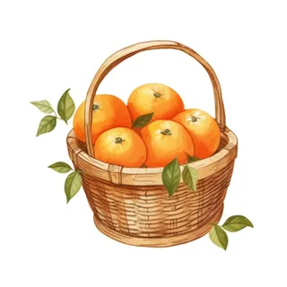 一篮橘子水果插画免抠