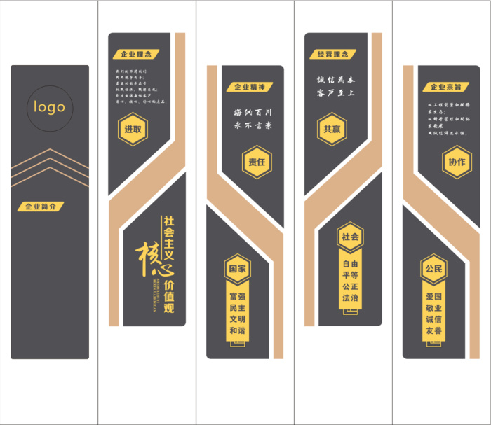 企业文化 *核心价值观 文化墙cdr矢量模版下载