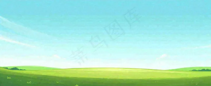 卡通手绘绿色草坡蓝天白云，春天，儿童节，春游，春分(1712x704)