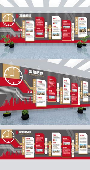 大气红色简约企业发展历程时间轴文化墙展馆展厅文化墙