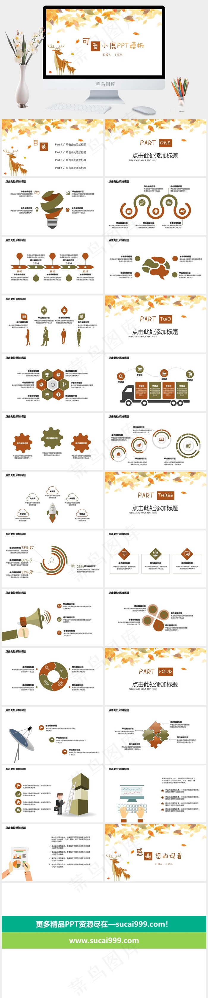 可爱小鹿PPT模板