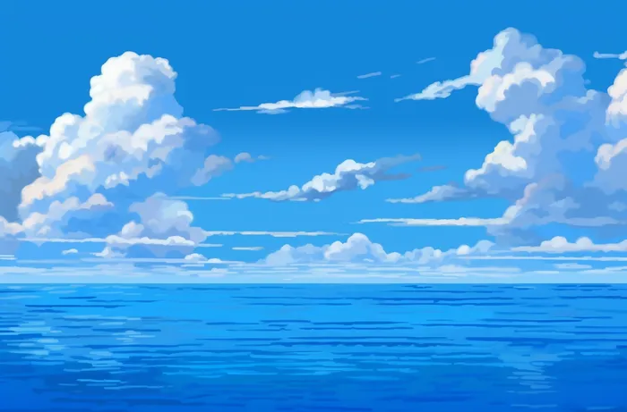 蓝海白云碧海风格极简主义插画背景(4080x2688)