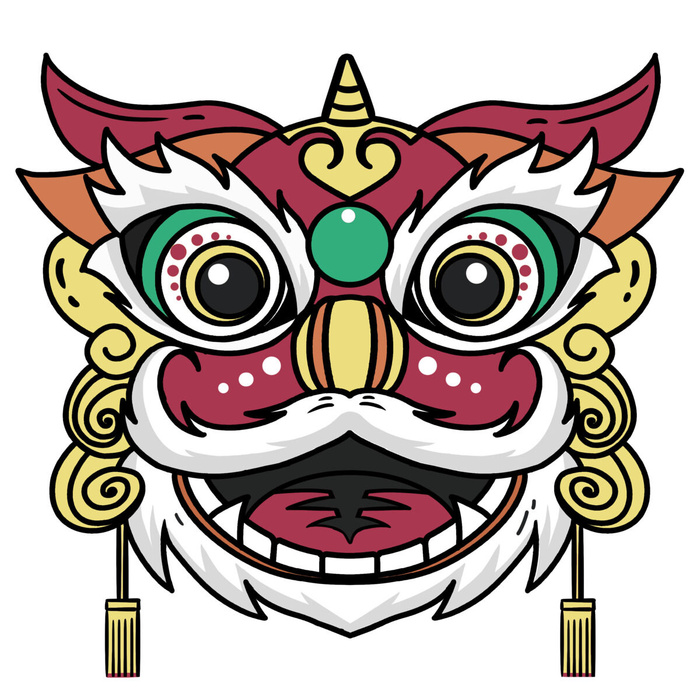 新年春节虎年元宵手绘人物舞狮卡通狮子头插画元素PSD设计素材psd模版下载