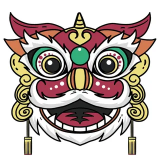 新年春节虎年元宵手绘人物舞狮卡通狮子头插画元素PSD设计素材