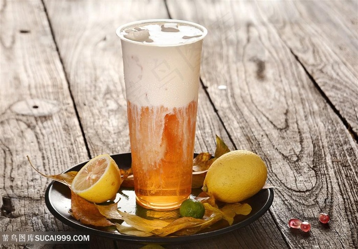 柠檬红茶奶盖果汁冷饮图片