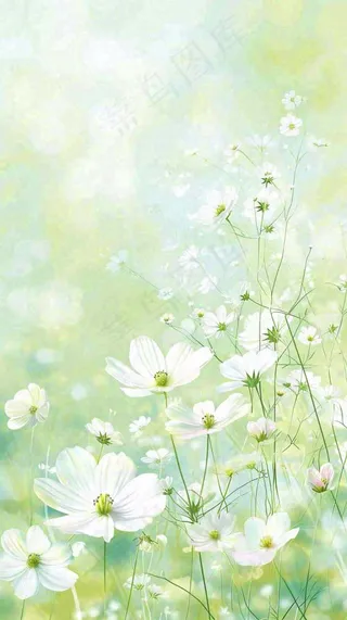 清新白色小花春天萌芽手绘，春分