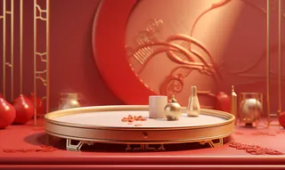 红色金色展台摆台三维渲染背景