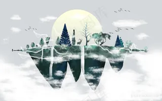 高清水墨山脉风景画