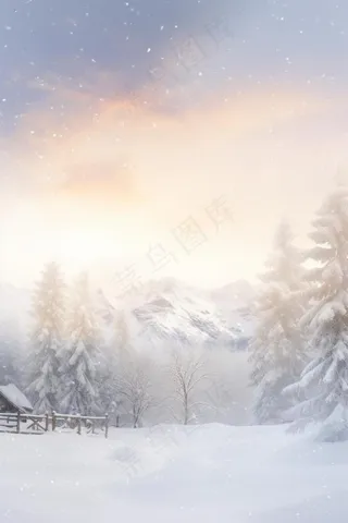 意境冬季雪景山脉背景