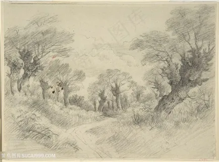 康斯坦布尔手绘树林美景