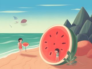 夏日西瓜海洋沙滩人物背景