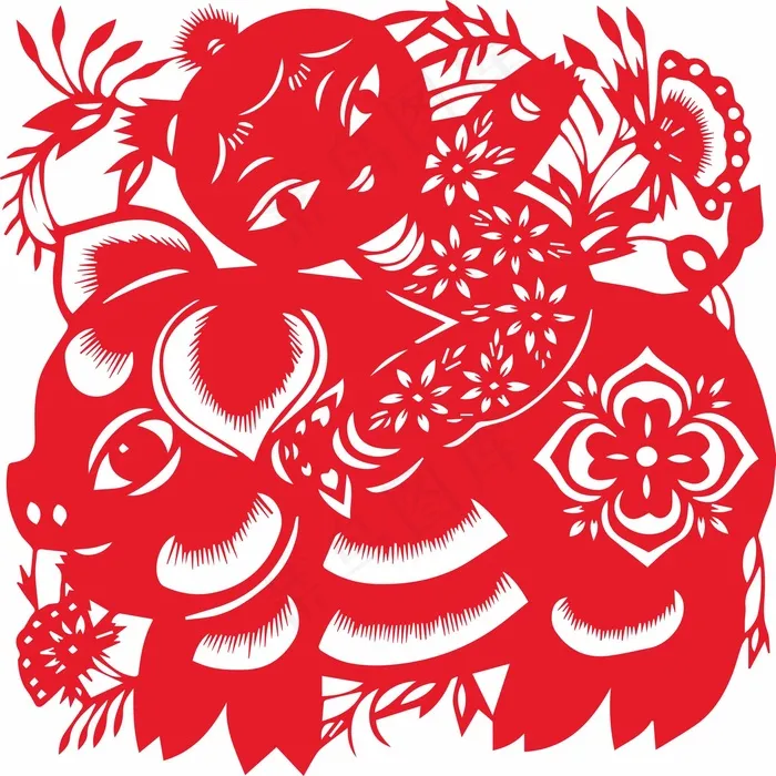 猪年剪纸 剪纸风元素ai矢量模版下载