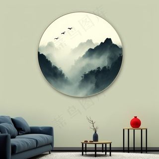 室内家居壁画山水画静雅背景