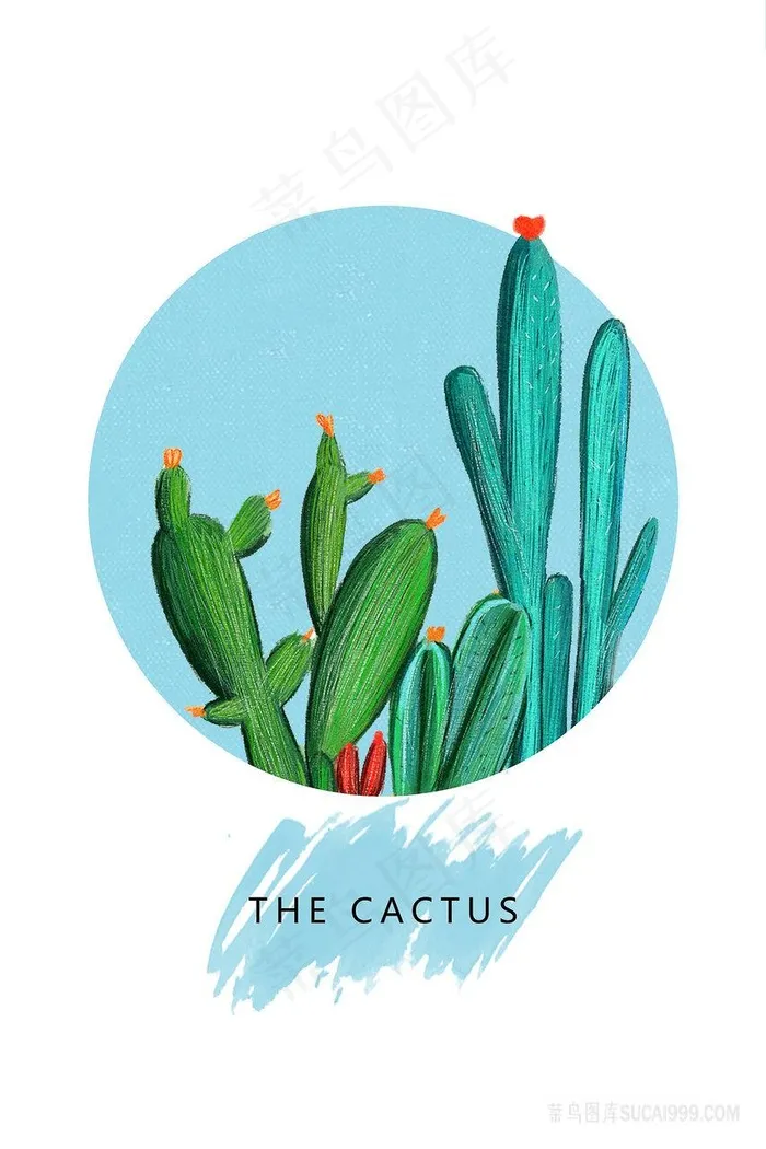 唯美水彩仙人掌时尚插画
