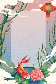 手绘清新国潮风背景中式海报