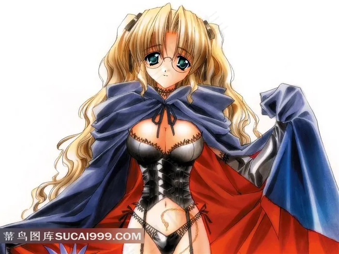 戴眼镜的性感金发美少女插画