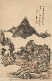 清代王原祁山水图册云岚春晓国画图片 清代王原祁山水图册云岚春晓国画图片