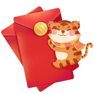 2022虎年吉祥物卡通公仔小老虎形象设计福字元素手绘插画psd素材