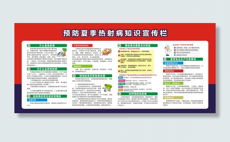 预防夏季热射病知识宣传栏cdr矢量模版下载