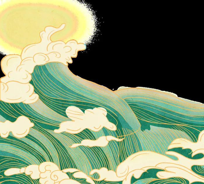 中国风国潮插画海浪波浪背景装饰浪花图案元素(3543x3201)psd模版下载